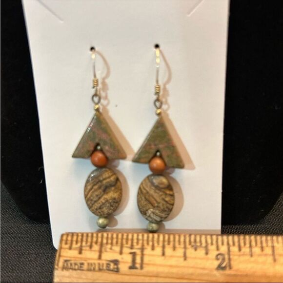 Jasper Geometric Stone Dangle Earrings - Picture 2 of 4